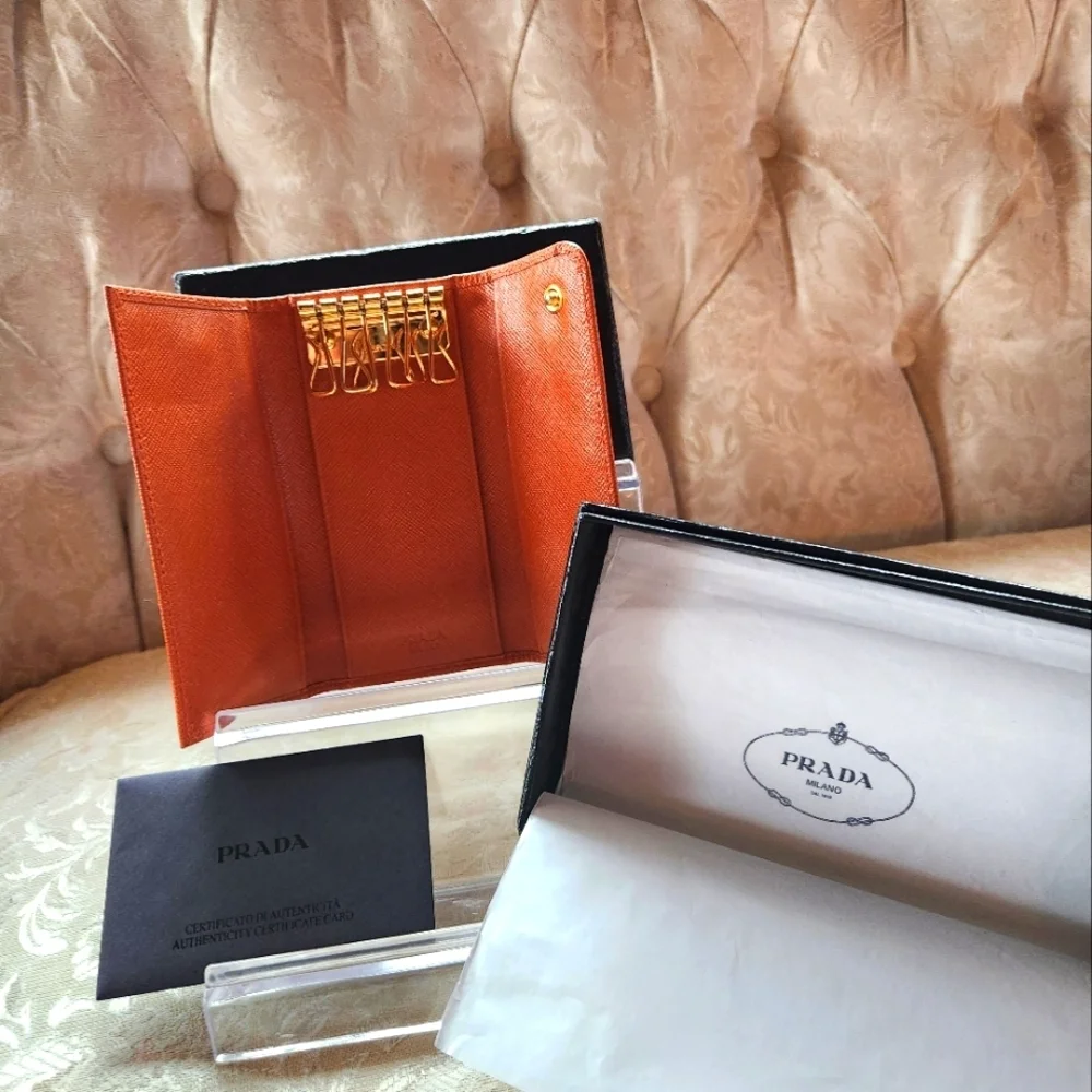 Prada Orange Saffiano Leather‎ Key-holder